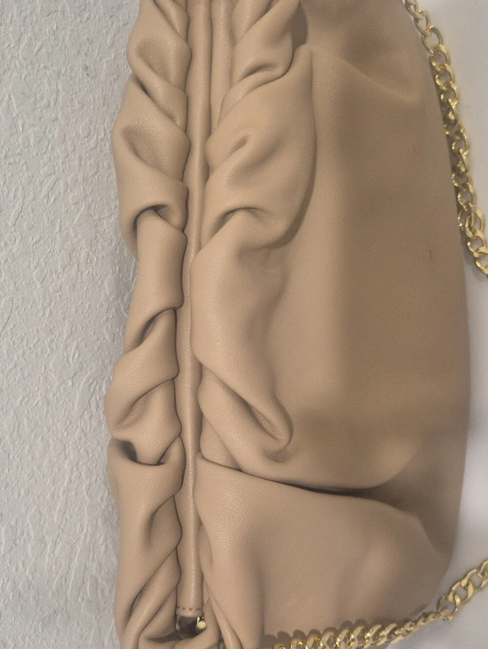 Prime Beige Faux Leather Handbag Gold Chain Shoulder Bag